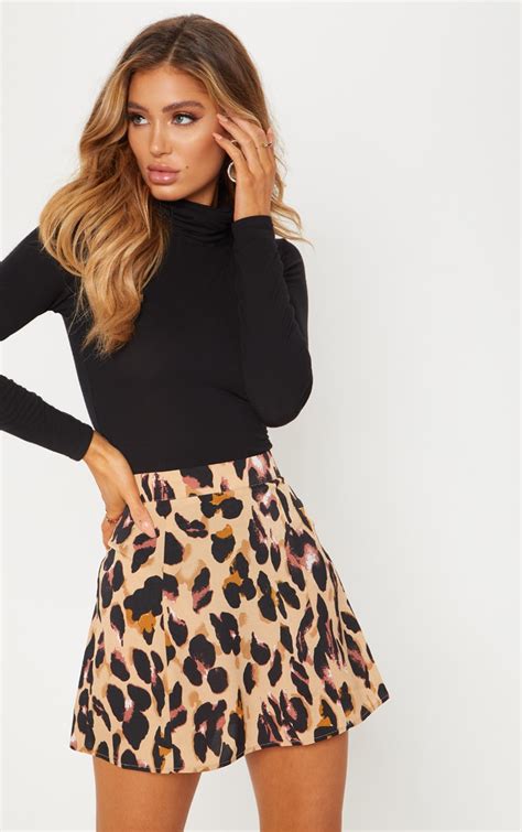 Leopard Print Satin Mini Skirt Prettylittlething Ca