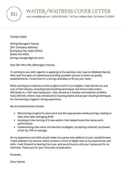 Cover letter for hotel employment. Server Cover Letter Sample Collection | Letter Template ...