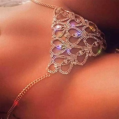 Sethain Boho Rhinestone Underwear Chain Gold Sparkly Love Crystal