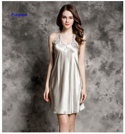 Pure Silk Lady V Neckline Sexy Lace Nightgown100 Silk Shoulder Strap Backless Sexy Night Dress