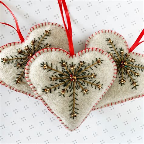 Elegant Felt Heart Ornament Gift Decoration Red Winter Etsy Canada