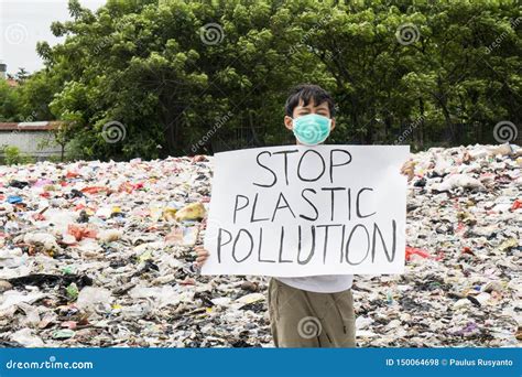 Male Teenager Shows A Text Of Stop Plastic Pollution Editorial Image 150064698
