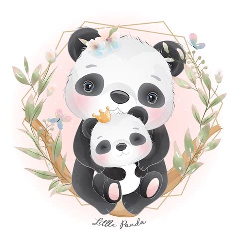 Premium Vector Cute Panda With Floral Illustration