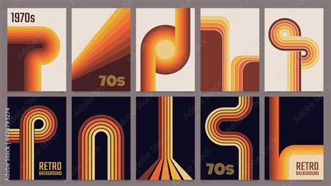 Retro Geometric Lines Posters 1970s Style Stripes Prints Fun Abstract
