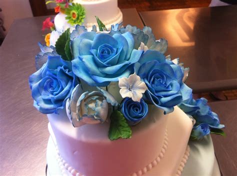 Blue Wedding Cake With Gumpaste Flowers