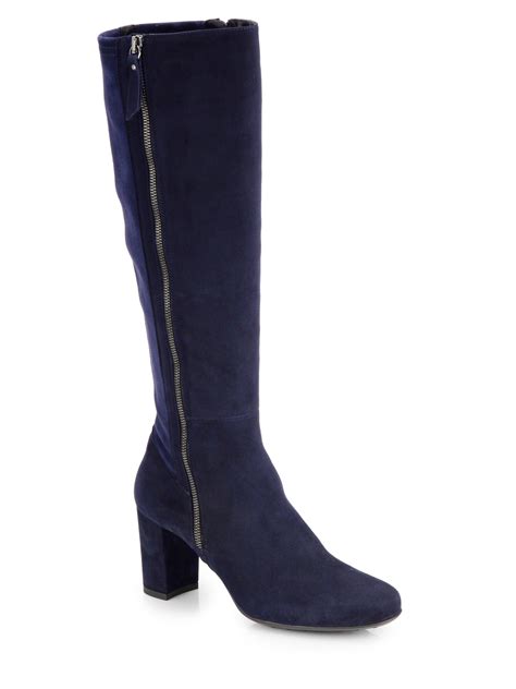 Aquatalia By Marvin K Trina Suede Tall Zip Boots In Blue Navy Suede