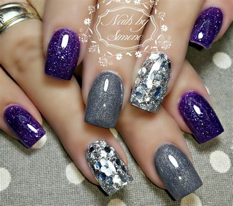 Grey Silver Glitter Dark Purple Nails Purple And Silver Nails Purple