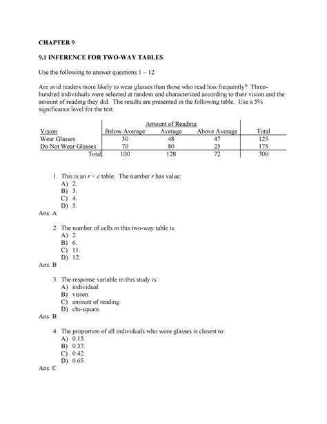 Practice Problems Chapter With Answers Chapter Inference