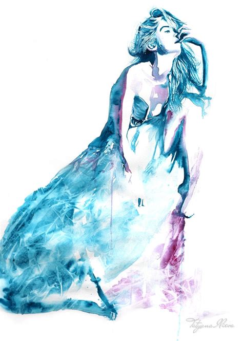 Original Watercolor Painting Girl With Beautiful Dress Boho