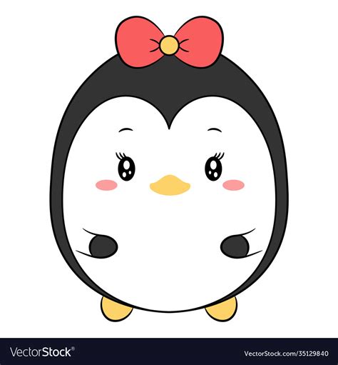 Cute Penguin Drawing With Red Bow For Christmas Vector Image