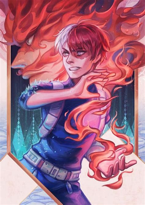 A Drawing Of A Woman With Red Hair In Front Of A Fire And Ice Background
