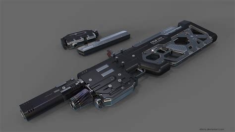 Black And Gray Assault Rifle Concept Art Futuristic Weapon Hd