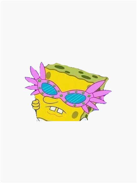 Spongebob With Sunglasses Sticker Sticker By Kalinamia Redbubble Spongebob With Sunglasses