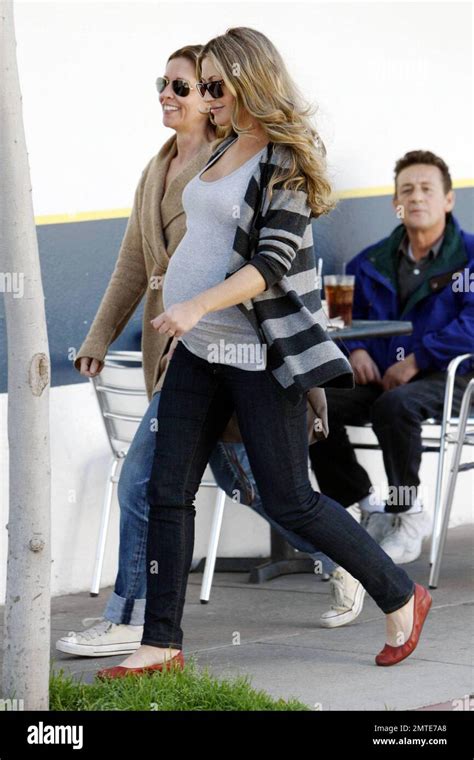 The Very Pregnant Rebecca Gayheart Enjoys A Casual Lunch With Friends At Le Conversation Cafe On
