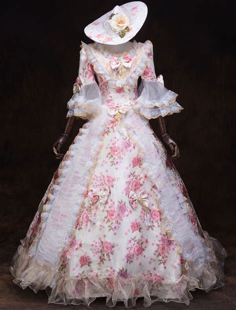 Victorian Dress Costume Womens White Rococo Masquerade Trumpet Half