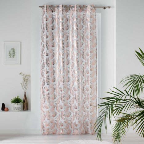 Kolza Metallic Leaf Eyelet Voile Curtain Panel White Rose