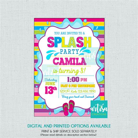 splash party invitation pool party birthday invitation girl pool birthday summer birthday