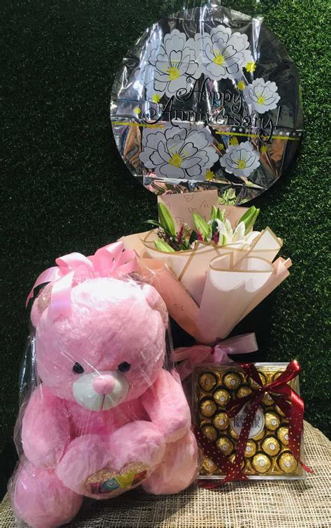 Buy Pink Stargazer Lilies Bouquet Pieces Ferrero Rocher Box Feet Teddy Bear And