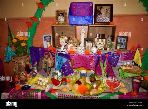 Decorated Mexican Day Of The Dead Or Dia De Los Muertos Altars Stock