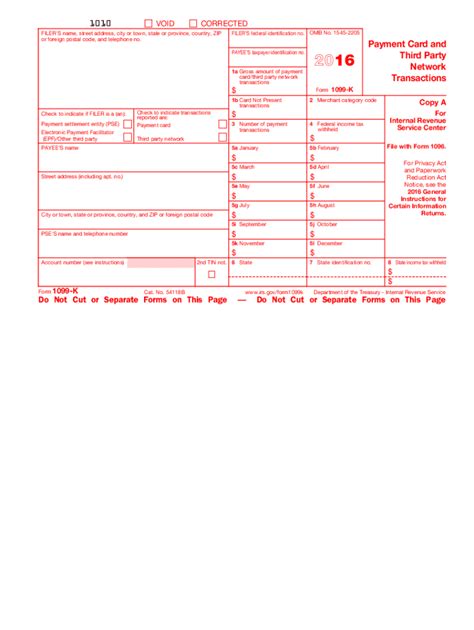 Irs 1099 K 2016 Fill Out Tax Template Online Us Legal Forms