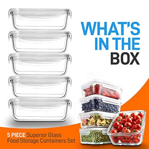 Nutrichef 10 Piece Superior Glass Food Storage Containers Set 5 Containers 5 Locking Lids