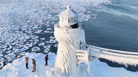 Lighthouse Completely Frozen On Lake Michigan