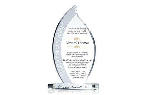 Flame Shaped Crystal Retirement Award Plaque