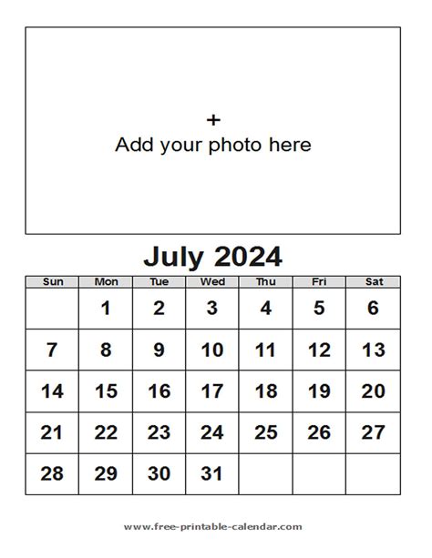 July Calendar 2024 Free Printable