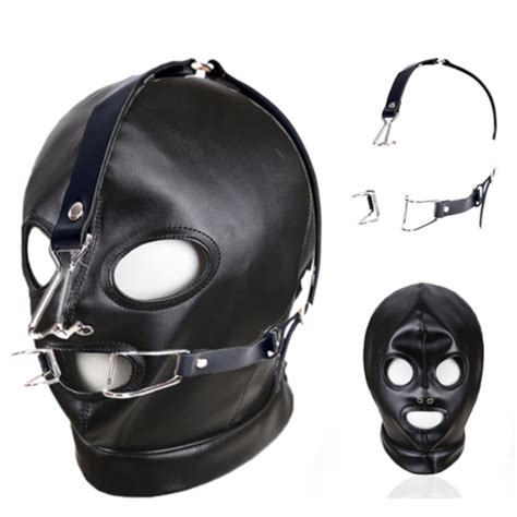 Buy Bondage Pu Leather Open Mouth Gag Head Harness Hood Headgear Restraint Ring Bdsm Online At