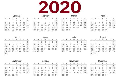 2020 One Page Calendar Printable Calendar 2020 Print Free Calendar 2020