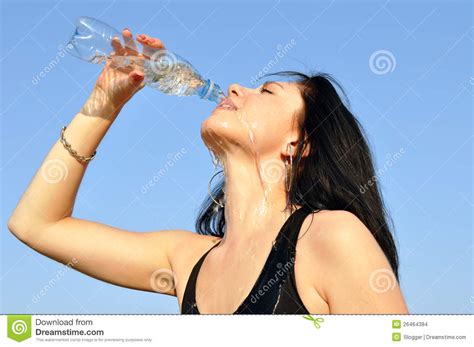 Thirsty Young Woman Drinking Cold Water Stock Photo Image Of Healthy