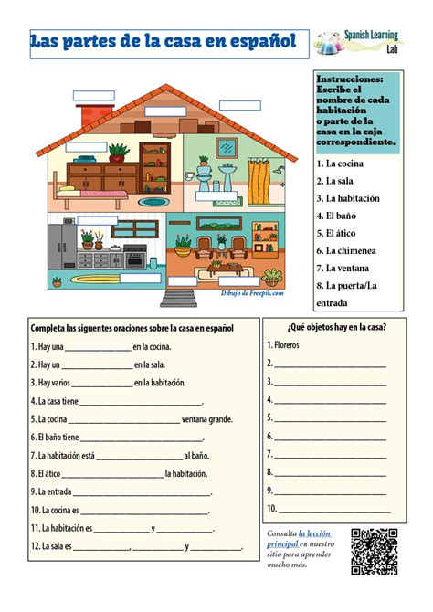 Las Partes De La Casa En Español Ejercicios En Pdf Spanish Learning Lab