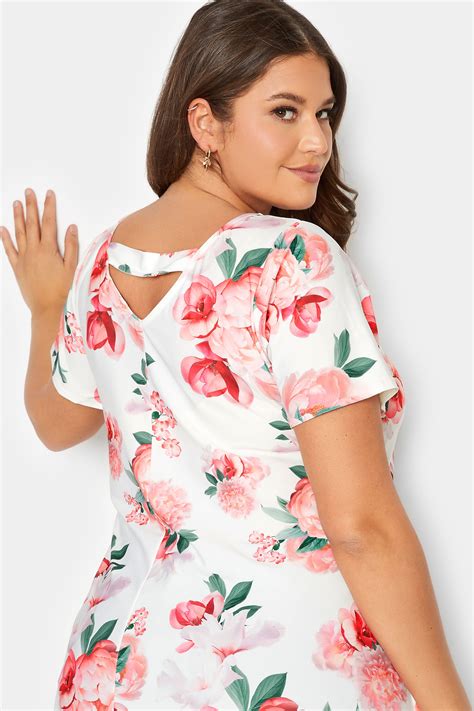 Yours London Plus Size White Floral Print Hanky Hem Top Yours Clothing