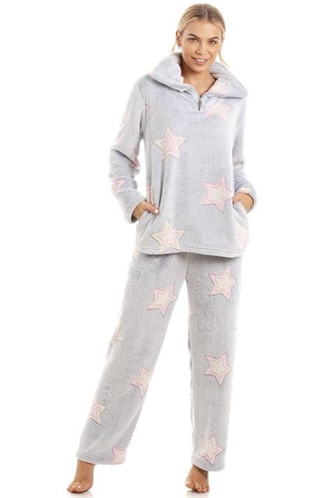 Luxurious Supersoft Fleece Light Grey Star Print Pyjama Set