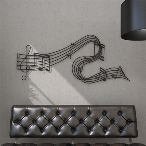 Winston Porter Black Metal Wavy Musical Notes Wall Décor 49 X 1 X 21