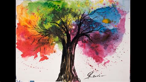 Lots of watercolor techniques for children including salty watercolors, watercolor resist methods, and printing. Rainbow Tree Watercolor Painting - YouTube