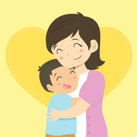Son Hugging Mom Asian Illustrations Royalty Free Vector Graphics