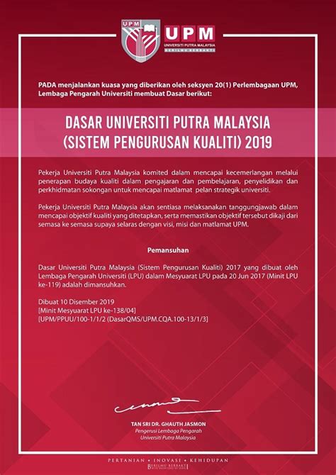 Faculty of modern language and communication undergraduate programme offered : QUALITY MANAGEMENT SYSTEMS