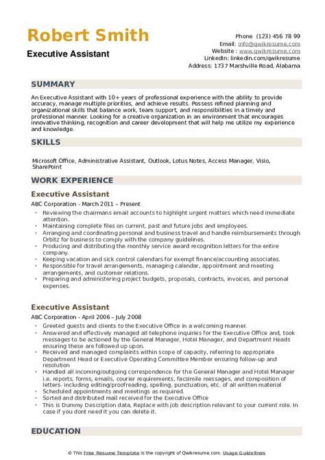 Executive Assistant Resume Examples Created By Pros Myperfectresume Riset