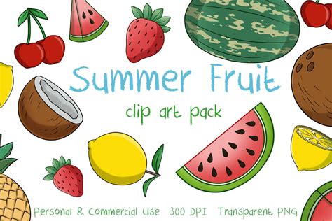Summer Fruit Clipart Pack Instant Download Digital Png Etsy