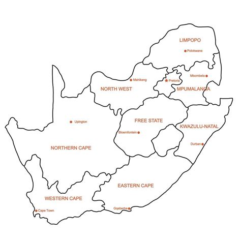 Doodle Freehand Drawing South Africa Political Map With Major Cities Vector Illustration
