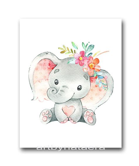 Poster Elephant Print Canvas Nursery Room Art Children Decor Etsy