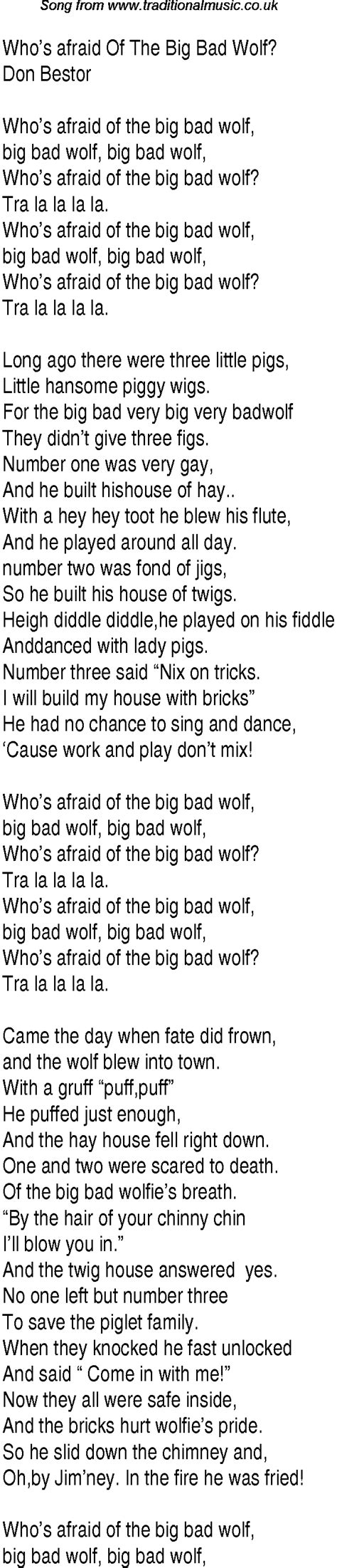Top Songs Music Charts Lyrics For Whos Afraid Of The Big Bad Wolf