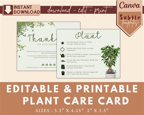 Plant Care Card Plant Care Cards Care Instruction Cards Printable Plant