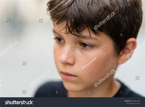 Closeup Portrait Serious Child School Boy Stock Photo 2018591453