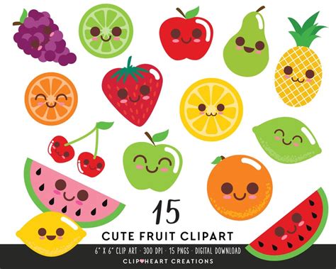 Cute Fruit Clip Art Commercial Use Instant Download Png Etsy