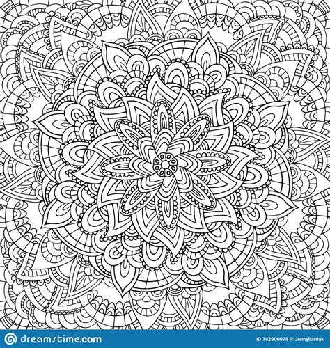 Square Black And White Hand Drawn Outline Vector Mandala