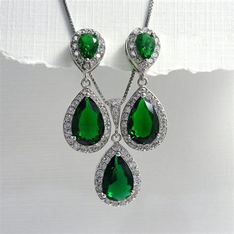 Dark Green Jewelry Set Emerald Jewelry Set Green Wedding Etsy