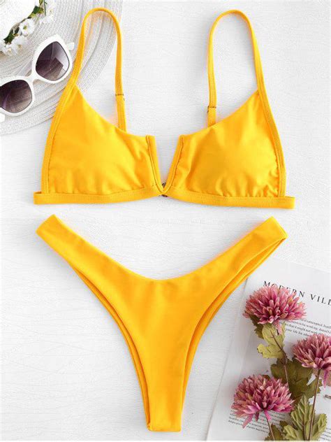 23 Off Hot 2019 V Wired High Leg Bikini Set In Rubber Ducky Yellow