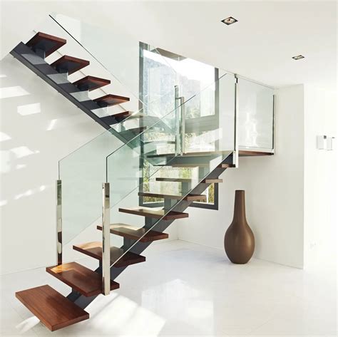Latest Solid Wood Tempered Glass Railings Stairs Interior Design Ideas